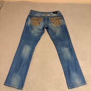 ROBINS Jeans Long Flap bronze‎ studded pockets, size 36